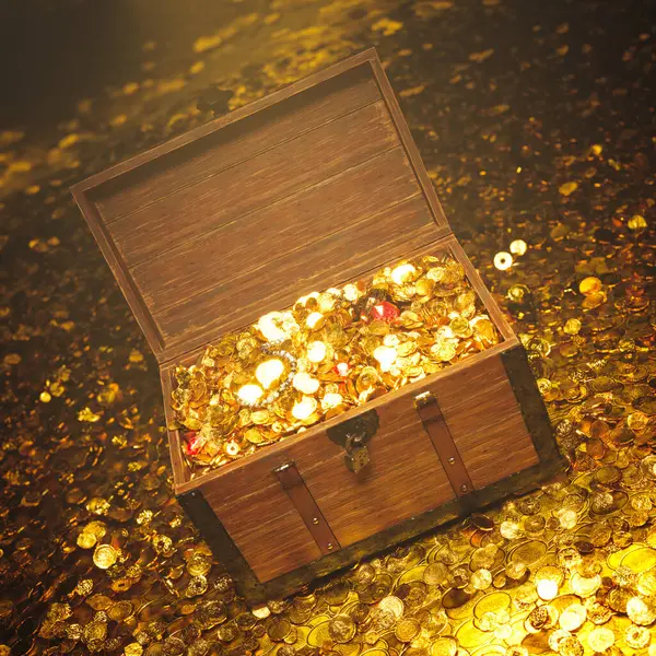 Captivating Image Bygone Era Aged Treasure Chest Replete Countless Gold — Stock Photo, Image