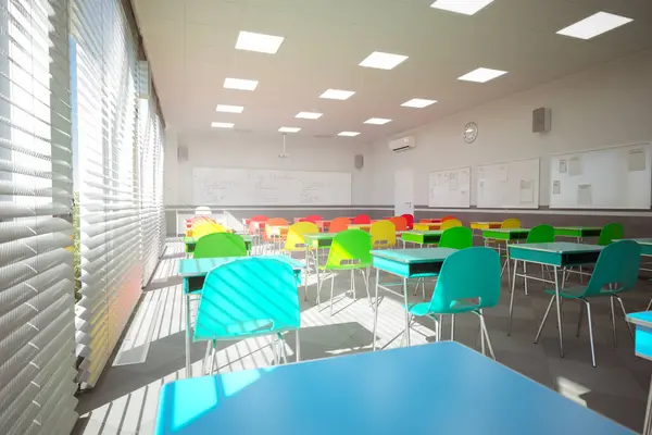 Ruim Goed Verlicht Klaslokaal Interieur Met Een Scala Aan Kleurrijke — Stockfoto