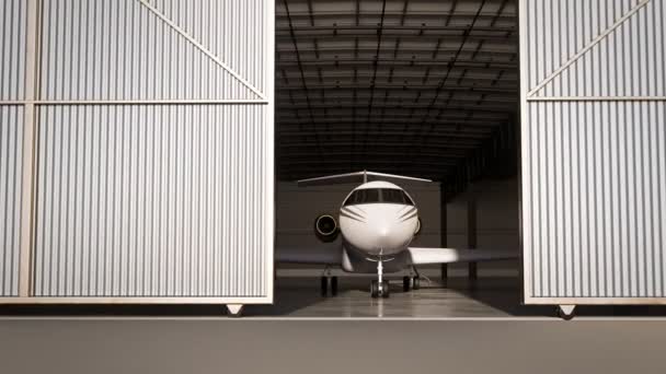 Avión Lujoso Moderno Con Detalles Dorados Amplio Hangar Totalmente Preparado — Vídeo de stock