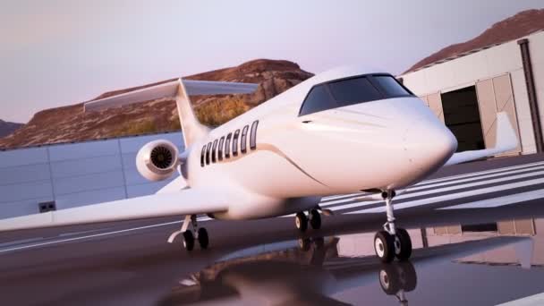 Een Luxe Modern Passagiersvliegtuig Met Witte Gouden Details Staat Het — Stockvideo