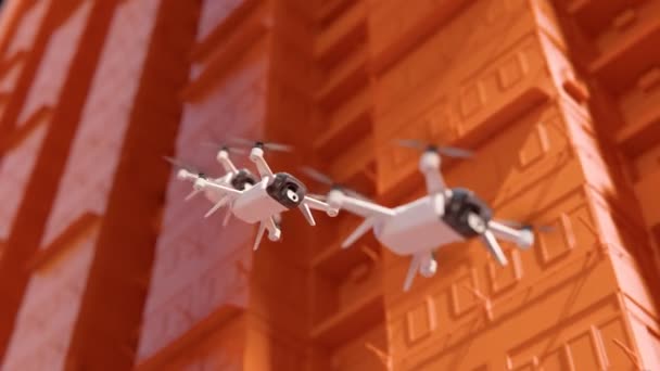 Eine Reihe Von Drohnen Mit Modernster Technologie Bildet Eine Organisierte — Stockvideo