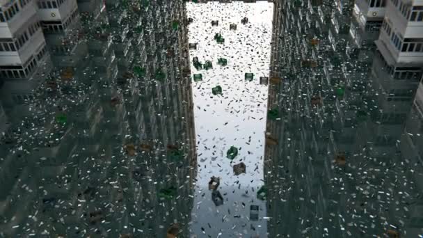 Een Dystopische Stedelijke Afgrond Met Torenhoge Hoogten Boven Een Surrealistische — Stockvideo