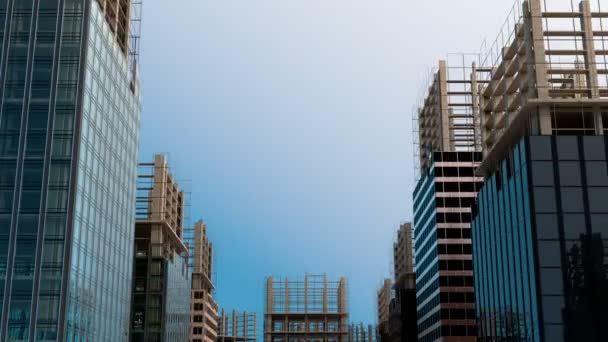 Tres Escenas Distintas Horizonte Urbano Evolutivo Con Rascacielos Modernos Construcción — Vídeos de Stock