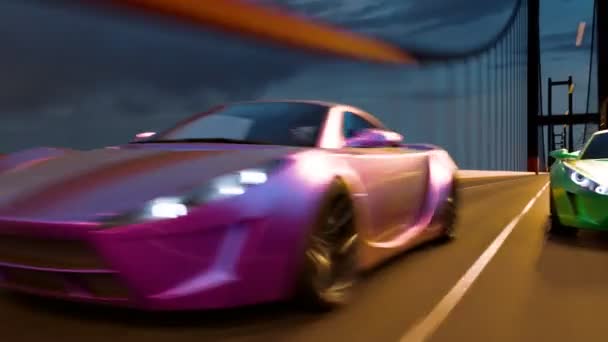 Een Dynamische Weergave Van Kleurrijke Sportwagens Racen Zij Aan Zij — Stockvideo