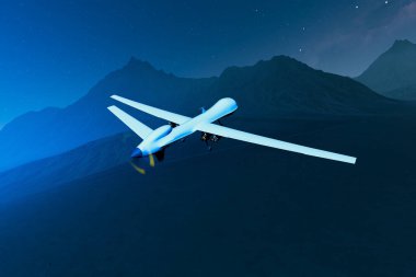 Gelişmiş bir insansız hava aracı yıldızlarla dolu bir alacakaranlık gecesinin arka planında ustalıkla havada süzülüyor. Issız bir arazide, son teknoloji ürünü bir teknolojinin sinyallerini veriyor..