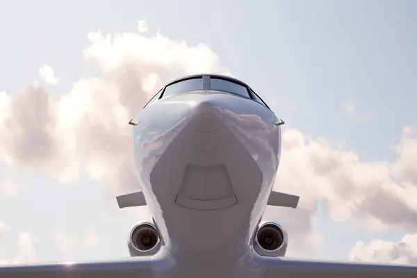 Captivating Front View Luxurious Private Business Jet Poised Runway Framed — Stock Photo, Image