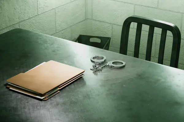 Metal Bir Masa Çelik Kelepçe Bir Yığın Yasal Dosyanın Olduğu — Stok fotoğraf