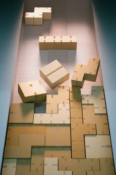 Detailed Rendering Countless Cardboard Boxes Meticulously Stacked Forming Labyrinth Storage — Stock Photo, Image