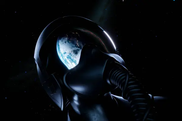 Astronaut Full Spacesuit Hovers Orbit Mesmerized Earth Majestic Beauty Vast — Stock Photo, Image