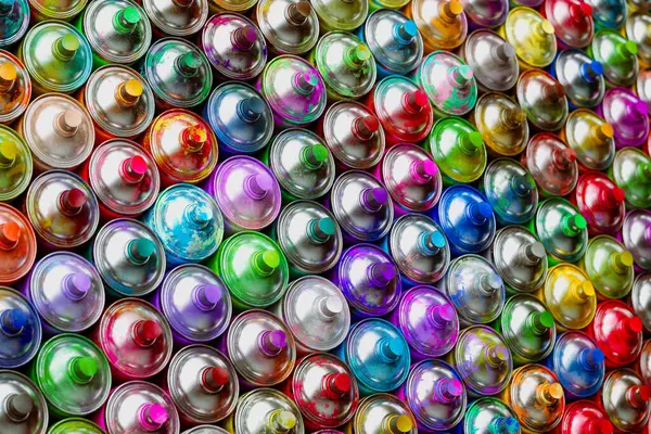 Expansive Top View Image Showcasing Vibrant Collection Spray Paint Cans — Stock Photo, Image