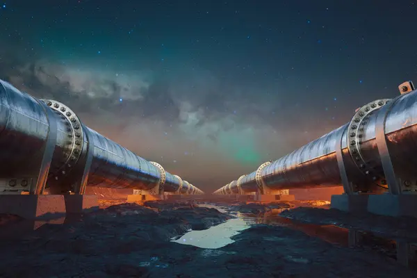 Vivid Digital Depiction Industrial Pipeline Meandering Stark Terrain Mesmerizing Star — Stock Photo, Image
