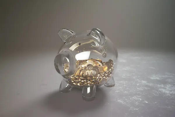 Detailed Shot See Piggy Bank Brimming Varied Coins Symbolizing Thoughtful — Stock Photo, Image