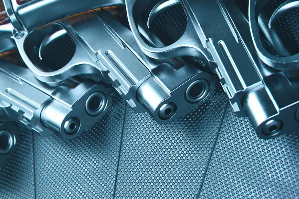 Close Display Featuring Several Silver Revolvers Distinctive Metallic Dotted Texture — Stock Photo, Image