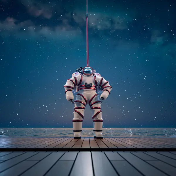 Der Stillen Umarmung Der Nacht Verweilt Ein Astronaut Einem Raumanzug — Stockfoto