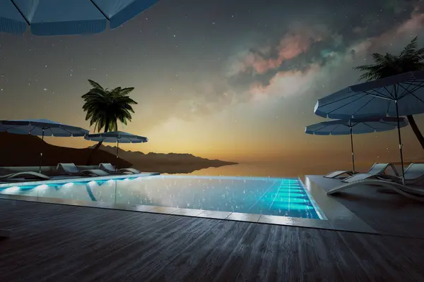 Indulge Tranquil Ambiance Opulent Infinity Pool Twilight Nestled Amongst Exotic — Stock Photo, Image