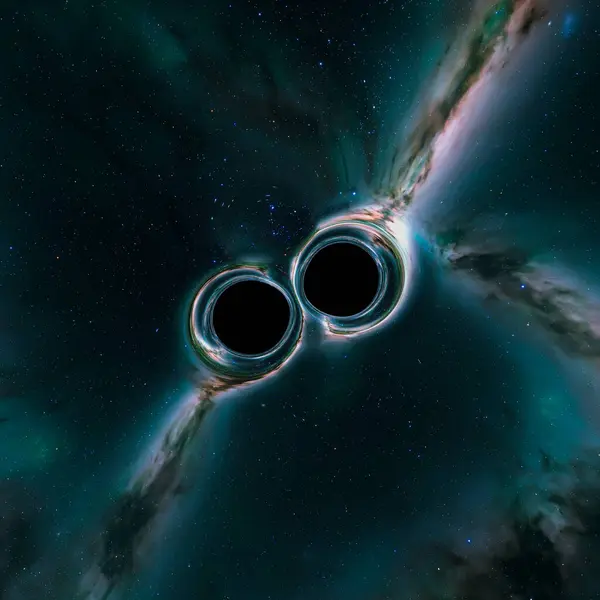 Illüstrasyon Uzayda Birleşen Iki Kara Deliğin Dramatik Anını Yakalar Yerçekimsel — Stok fotoğraf