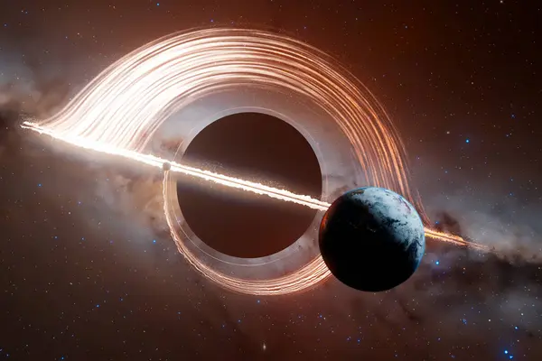 Captivating Illustration Depicting Dramatic Interaction Black Hole Star Showcasing Raw — Stock Photo, Image