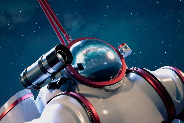Highly Detailed Illustration Astronaut Utilizing Telescope Symbolizing Quest Cosmic Knowledge — Stock Photo, Image