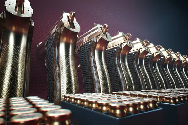 Display High End Custom Engraved Handguns Matching Ammunition All Elegantly — Stock Photo, Image