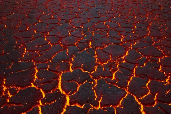 Vivid Display Molten Lava Streaming Cracked Surface Volcano Highlighting Intense — Stock Photo, Image