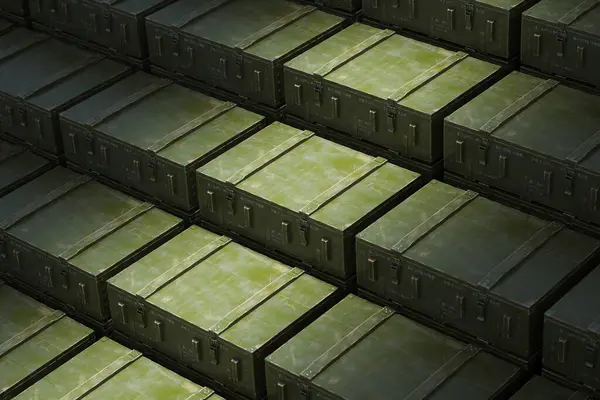Overhead Shot Capturing Precise Arrangement Green Military Metal Storage Containers — Stock Photo, Image