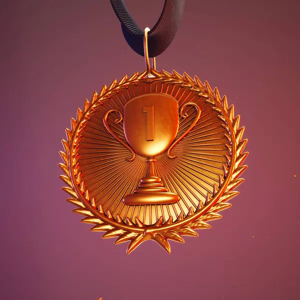 Intricately Designed Render Lustrous Gold Trophy Medal 1St Embossed Suspended — Stock Photo, Image