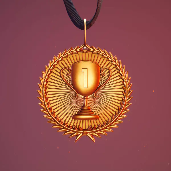 Striking Illustration Depicting Radiant Gold First Place Medal Adorned Ribbon — Stock Photo, Image