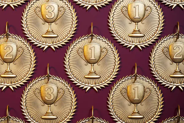 Elegant Display Glistening Gold Trophy Medals Numbered First Second Third — Stock Photo, Image