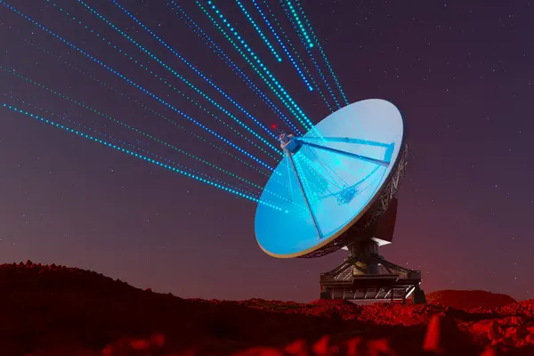 Fängslande Digital Komposit Bild Visar Upp Formidabel Radioteleskop Skålen Aktivt — Stockfoto
