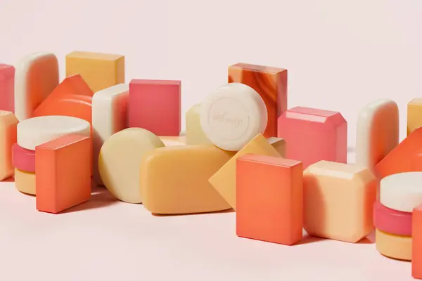 Una Atractiva Selección Coloridas Barras Jabón Hechas Mano Artísticamente Dispuestas — Foto de Stock