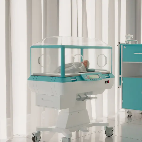 Güneşli Bir Hastane Odasında Yüksek Teknolojili Yenidoğan Kuluçka Makinesi Yeni — Stok fotoğraf
