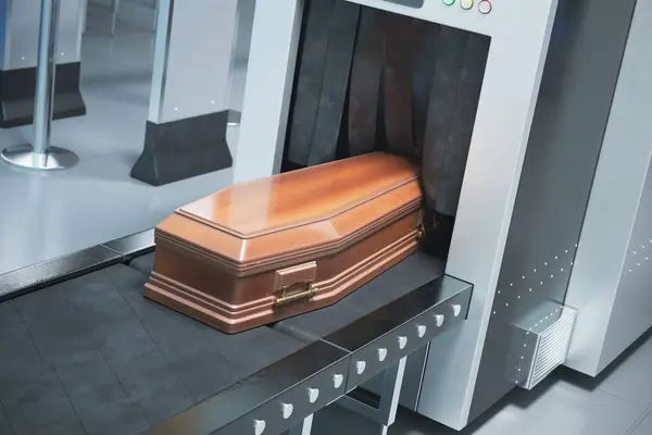 Sleek Modern Casket Positioned Threshold State Art Crematorium Chamber Embodying — Stock Photo, Image