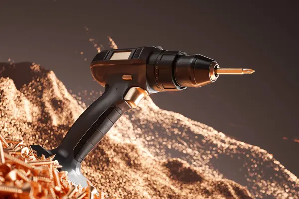 Modern Cordless Electric Drill Featuring Orange Drill Bit Prominently Displayed — Stock Photo, Image