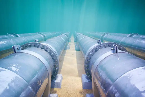 Tubos Submarinos Projetados Com Precisão Iluminados Pela Luz Solar Natural — Fotografia de Stock