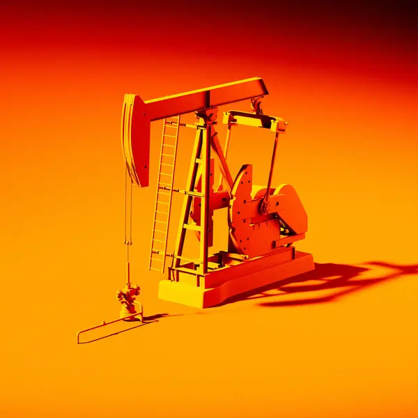 一个引人注目的简约的橙色油泵杰克轮廓的插图 醒目地设置在大胆的红色背景 唤起了现代艺术风格的能源和工业主题 — 图库照片
