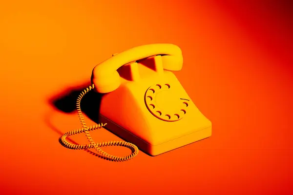 Striking Image Showcasing Bright Orange Vintage Rotary Dial Telephone Exuding — Stock Photo, Image