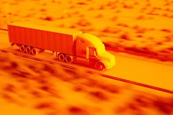 Dynamic Image Capturing Semi Truck Speeding Sunlit Highway Motion Blur — Stock Photo, Image