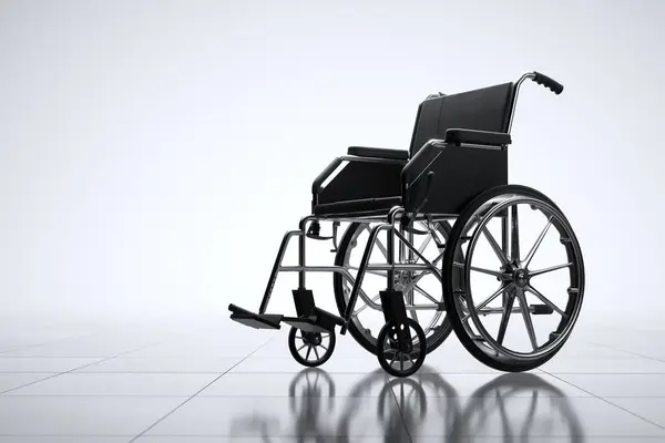 Ein Krasses Bild Das Einen Leeren Zeitgenössischen Schwarzen Manuellen Rollstuhl — Stockfoto