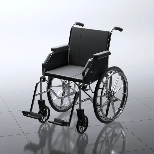 Esta Imagem Capta Uma Sofisticada Cadeira Rodas Preta Com Uma — Fotografia de Stock