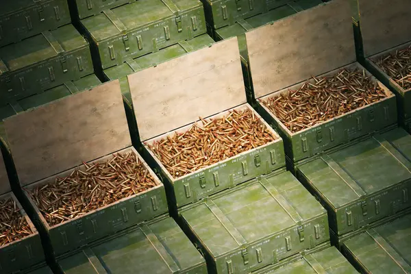 Detailed Overhead Shot Displaying Collection Open Military Ammunition Boxes Fully — Stock Photo, Image