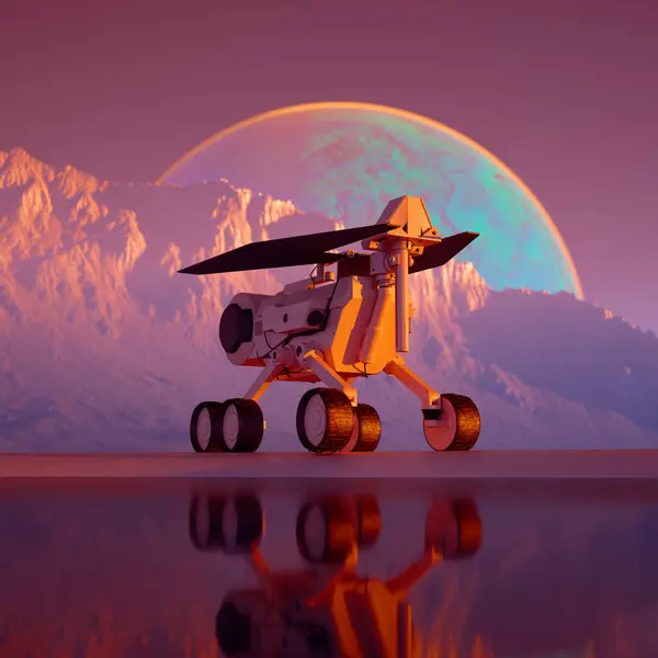 Deze Levensechte Weergave Toont Een Robotachtige Rover Die Door Het — Stockfoto