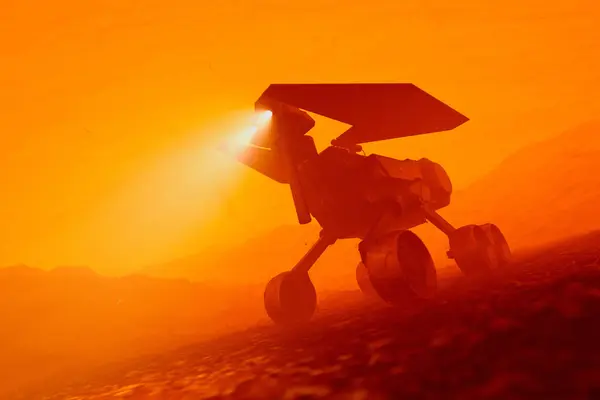 Yüksek Çözünürlüklü Görüntü Mars Gezgini Prototipini Yakalıyor Engebeli Bir Çöl — Stok fotoğraf