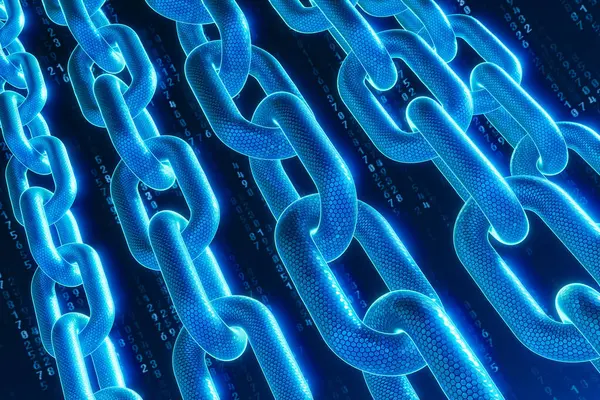Illustration Depicts Sophisticated Blockchain Network Encrypted Blocks Radiant Blue Hue — Stock Photo, Image