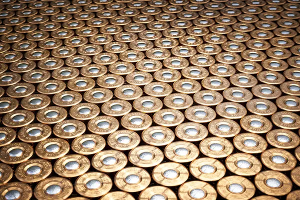 Meticulous Close Portrayal Gauge Shotgun Shells Perfectly Aligned Highlight Metallic — Stock Photo, Image
