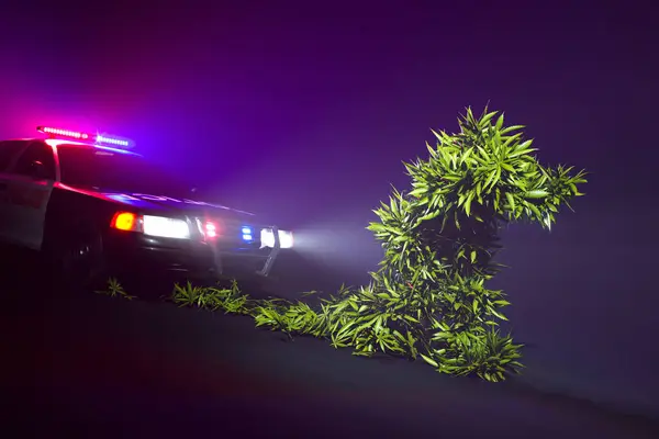 Immagine Accattivante Che Ritrae Silhouette Luminosa Una Pianta Cannabis Circondata — Foto Stock