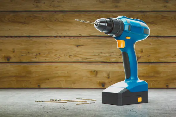 High Quality Blue Cordless Power Drill Secured Bit Prominently Positioned — Stock Photo, Image