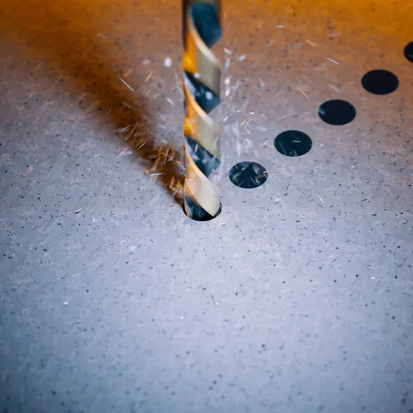 Vivid Close Shot Depicting Sharp Drill Bit Actively Penetrating Sturdy — Stock Photo, Image