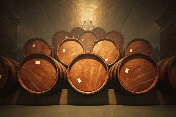 Evoke Essence Winemaking Tradition Image Aged Oak Wine Barrels Perfectly — Stock Photo, Image