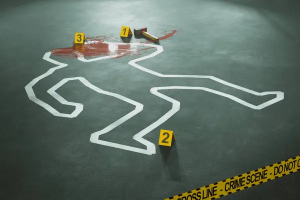 Meticulous Recreation Crime Scene Featuring Human Body Chalk Outline Evidence — Stock Photo, Image