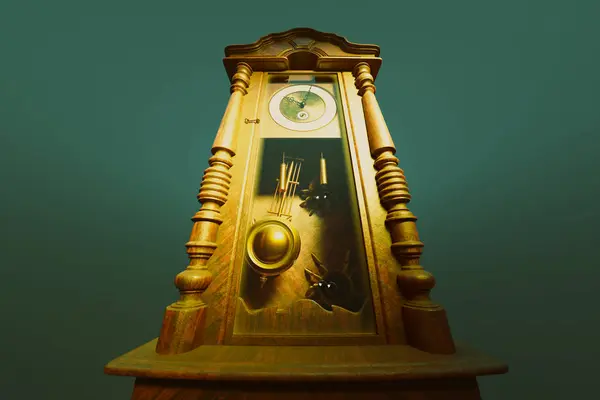 Relógio Pêndulo Vintage Cativante Com Detalhes Dourados Intrincados Colocados Contra — Fotografia de Stock